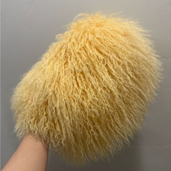 Yellow Real Mongolian Lamb Fur Handmade Stylish Hobo Bag/Multi Use Style - Picture 16 of 17